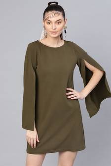 greenCape Sleeves Shift Dress