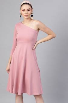 Baked Pink One Shoulder Skater Midi Dress