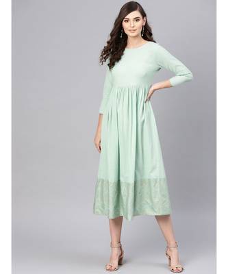 blue Foil Printed Gathered Dress 1