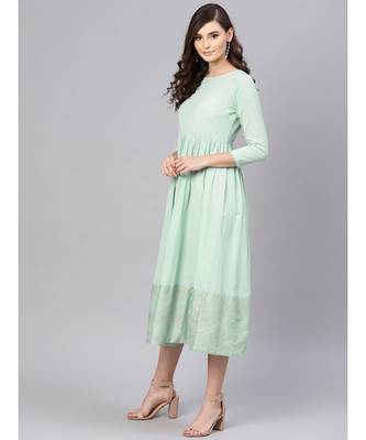 blue Foil Printed Gathered Dress 2
