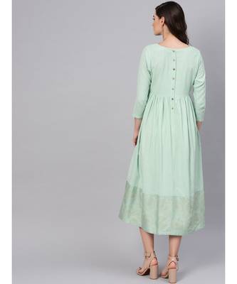 blue Foil Printed Gathered Dress 3