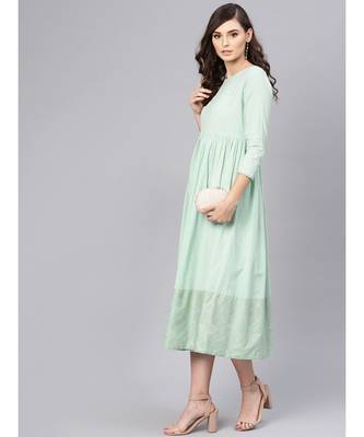 blue Foil Printed Gathered Dress 4