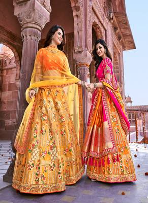 Orange thread embroidery silk semi stitched lehenga 2