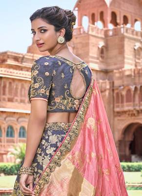 Grey thread embroidery silk semi stitched lehenga 2
