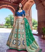 Grey thread embroidery silk semi stitched lehenga