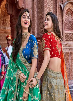 Grey thread embroidery silk semi stitched lehenga 2