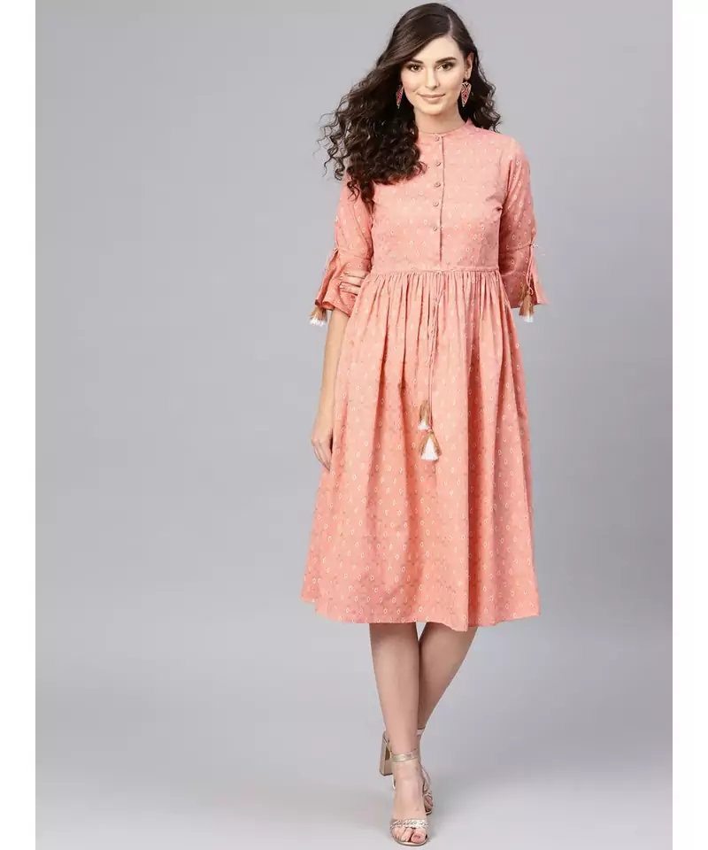 peach Foil Drawstring Dress