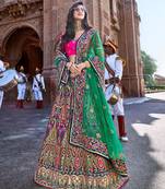 Navy-blue thread embroidery silk semi stitched lehenga