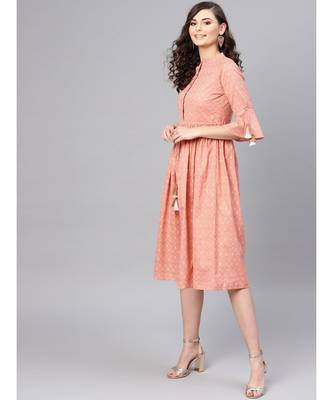 peach Foil Drawstring Dress 2