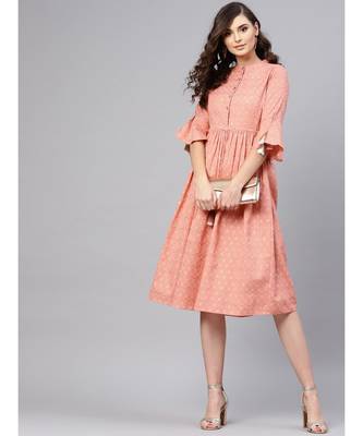 peach Foil Drawstring Dress 4