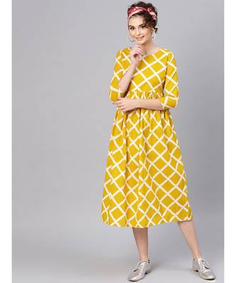 yellow Diamond Print Gathered Dress 1