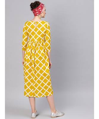 yellow Diamond Print Gathered Dress 3