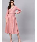 Pink Embroidered Wrap Flared Kurta Dress