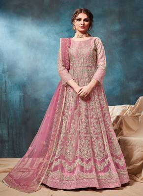 Light-pink embroidered net salwar Kameez 1