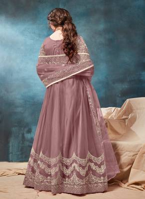 Mauve embroidered net salwar Kameez 2