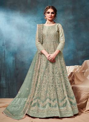 Sea-green embroidered net salwar Kameez 1