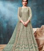 Sea-green embroidered net salwar Kameez