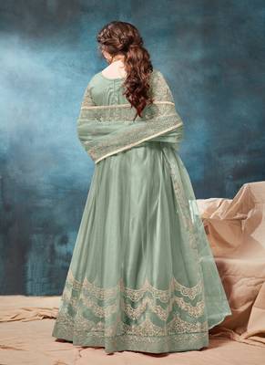 Sea-green embroidered net salwar Kameez 2