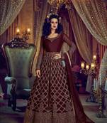 Wine embroidered net salwar