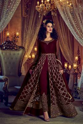 Wine embroidered net salwar 2