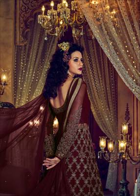 Wine embroidered net salwar 3