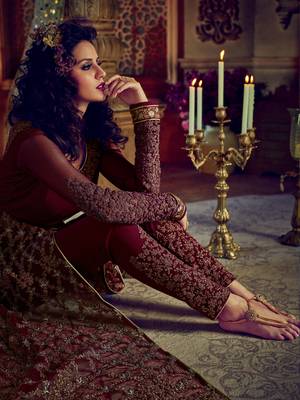Wine embroidered net salwar 4