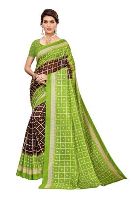 Brown Printed Art Silk Saree With Blouse 1