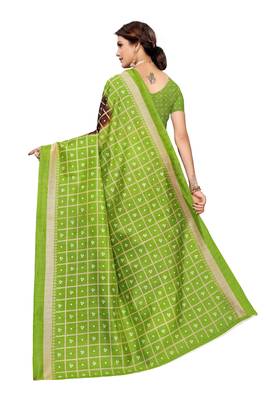 Brown Printed Art Silk Saree With Blouse 3