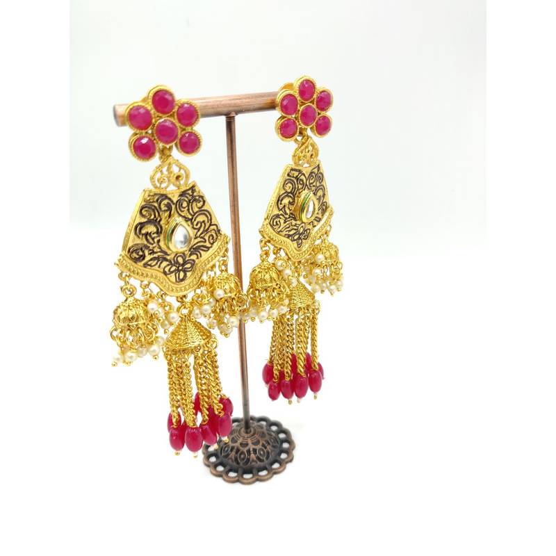 Ruby Stone Gold Plated Earrings