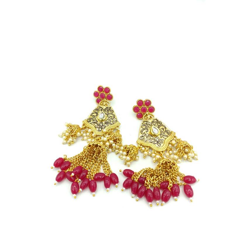 Ruby Stone Gold Plated Earrings
