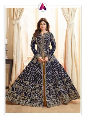 Navy-blue embroidered jacquard salwar 1