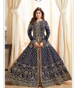 Navy-blue embroidered jacquard salwar