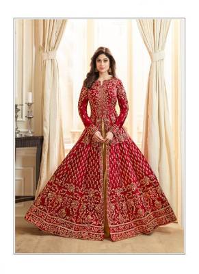 Red embroidered jacquard salwar 1