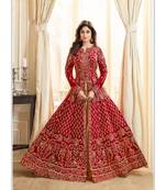 Red embroidered jacquard salwar