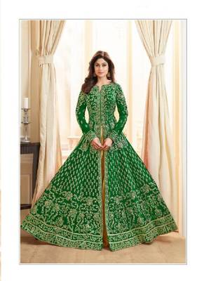 Green embroidered jacquard salwar 1