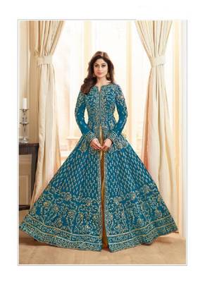 Sky-blue embroidered jacquard salwar 1