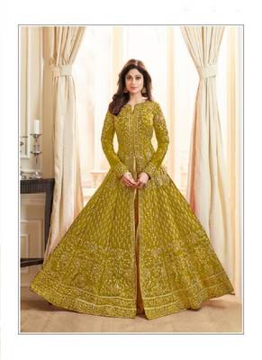 Yellow embroidered jacquard salwar 1