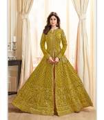 Yellow embroidered jacquard salwar