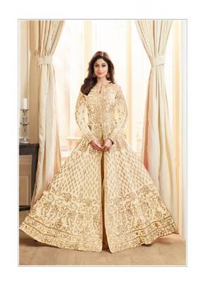 Cream embroidered jacquard salwar 1