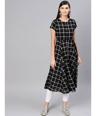 Black Check Front Open Flared Midi 1