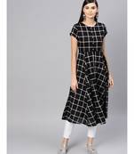 Black Check Front Open Flared Midi