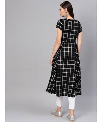 Black Check Front Open Flared Midi 3