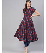 Multi Check Front Open Flared Midi