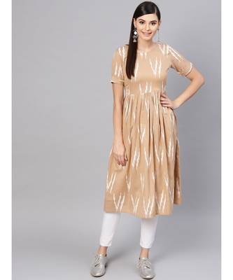 Brown Ikat Gathered Back Placket Dress 1