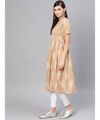 Brown Ikat Gathered Back Placket Dress 2