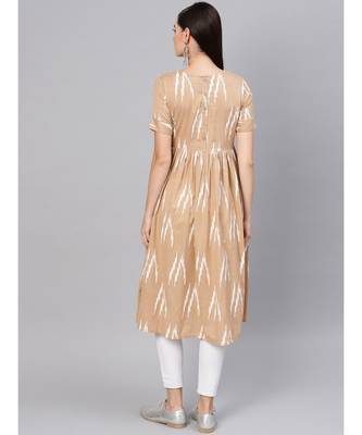 Brown Ikat Gathered Back Placket Dress 3