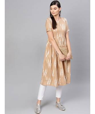 Brown Ikat Gathered Back Placket Dress 4