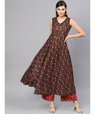 Brown Ikat Sleeveless Flared Maxi 1