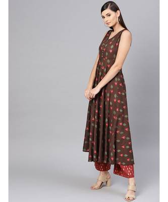 Brown Ikat Sleeveless Flared Maxi 2