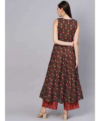 Brown Ikat Sleeveless Flared Maxi 3
